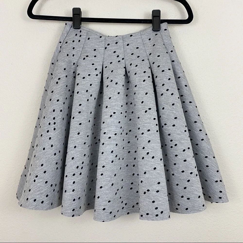 Maje Joye Pleated Felt Spotted Polka Dot Fit and Flare Skirt